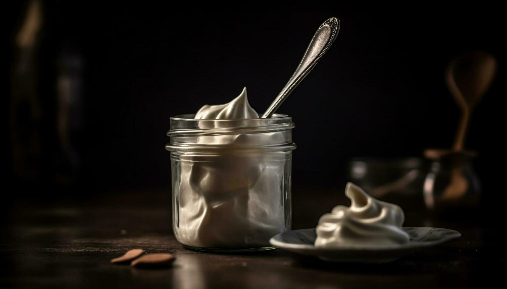 Rustic homemade dessert in wooden jar ready to eat generated by AI photo