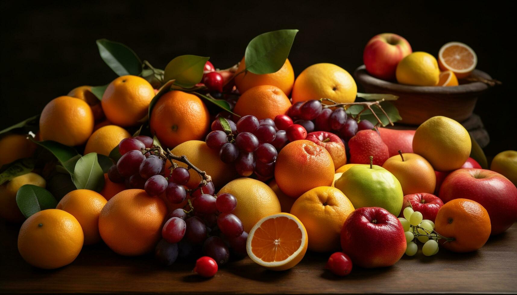 Juicy citrus fruits on wooden table, healthy refreshment generated by AI photo