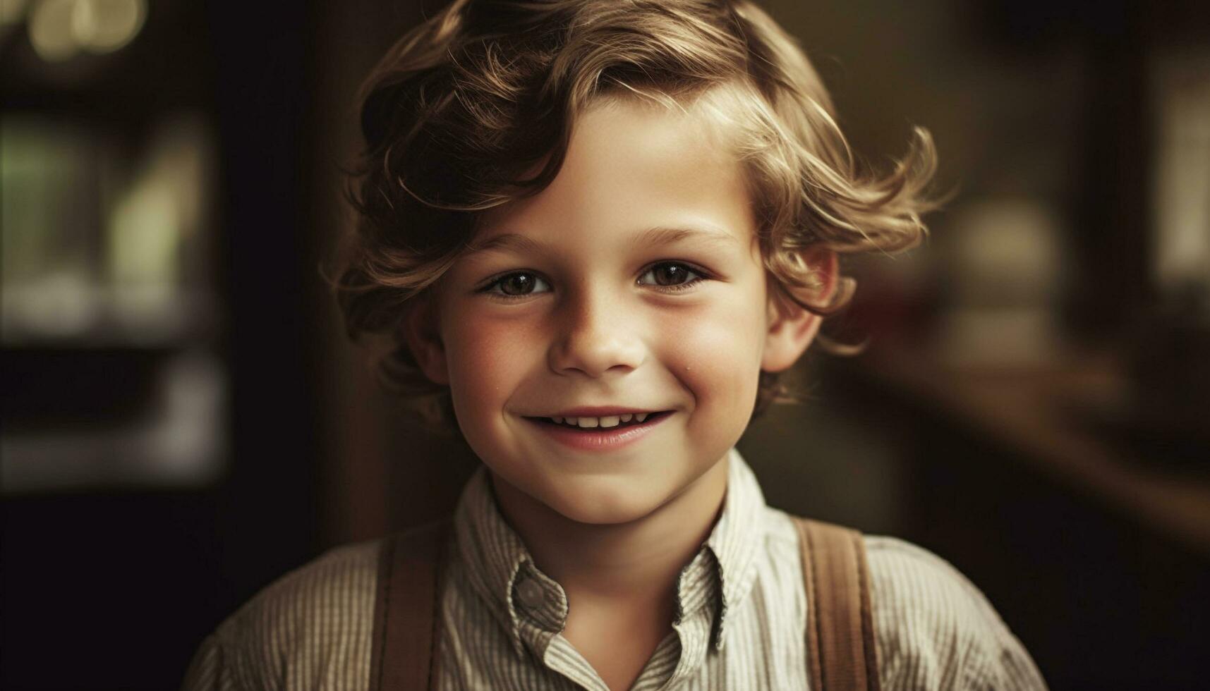 Smiling caucasian boy, portrait of childhood happiness generated by AI photo