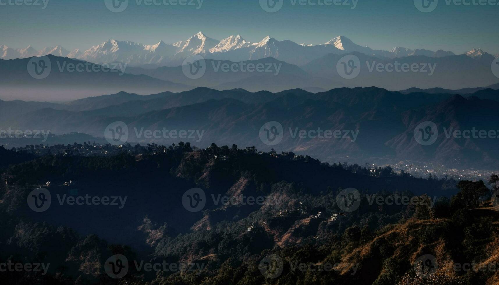 Majestic mountain range, tranquil dawn, panoramic view generated by AI photo