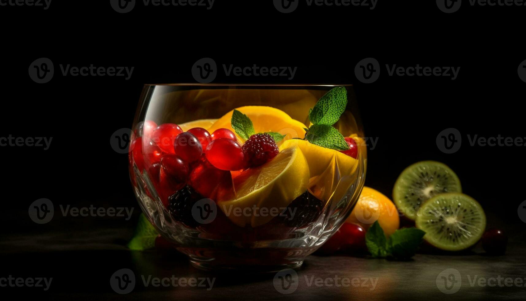 Fresco Fruta cóctel con menta y Lima generado por ai foto