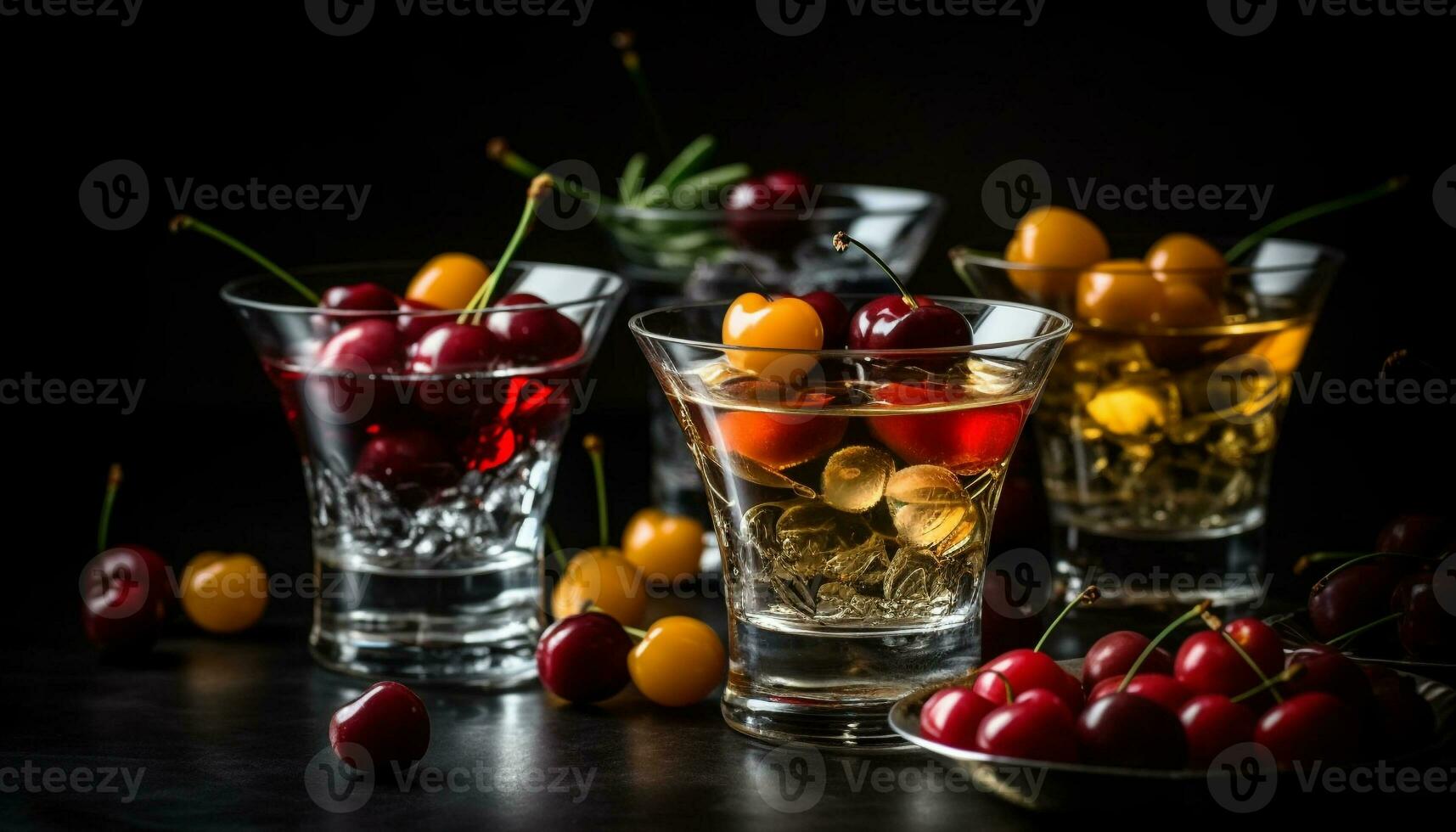 Fresh fruit cocktail on wooden table, summer party generated by AI photo