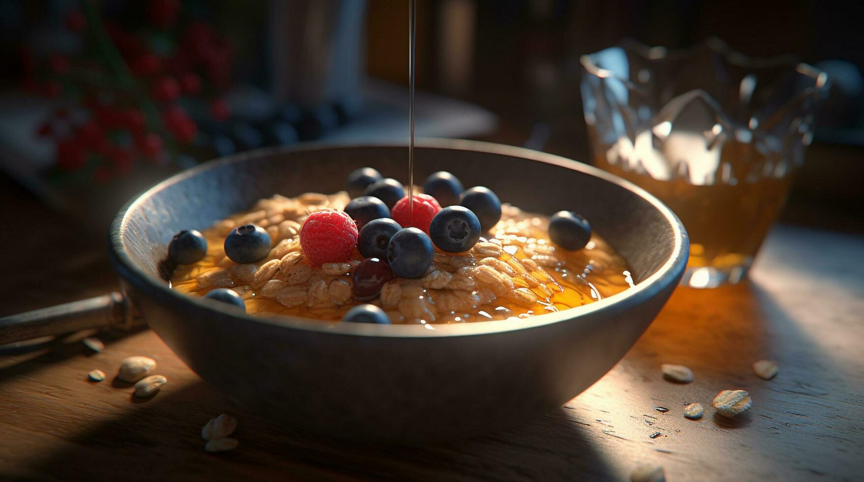 Fresh berry bowl on rustic wooden table generated by AI photo