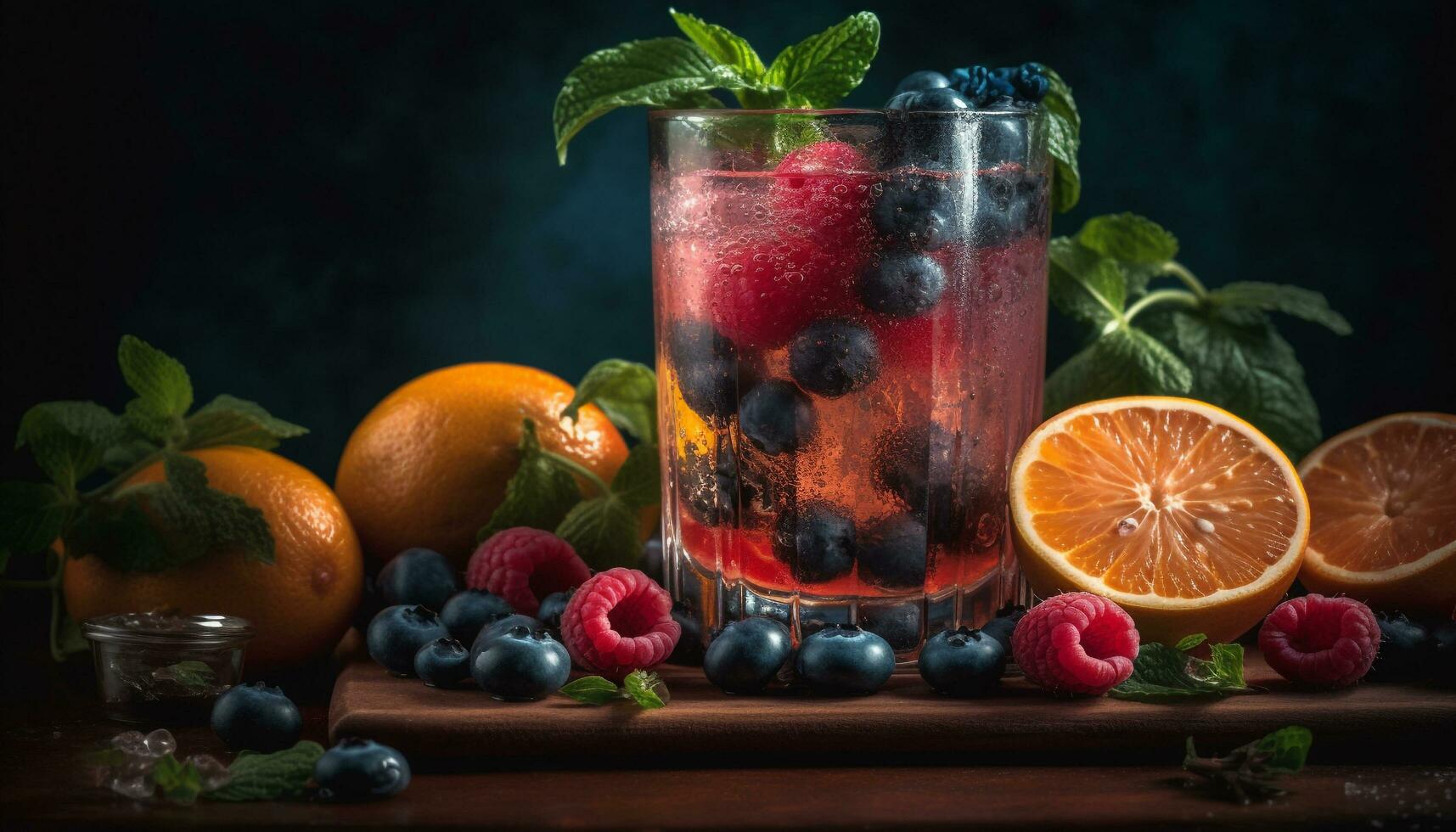 rústico mesa, Fresco fruta, sano beber, verano generado por ai foto