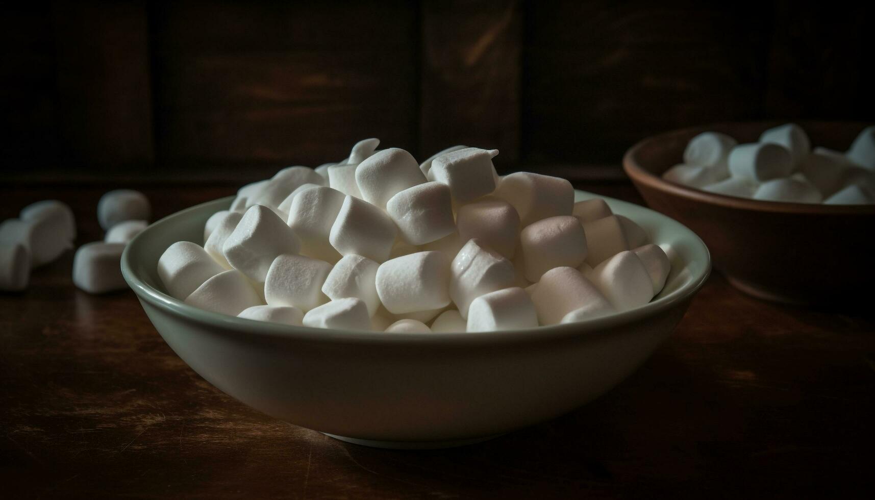 Sweet candy heap on rustic wooden table generated by AI photo
