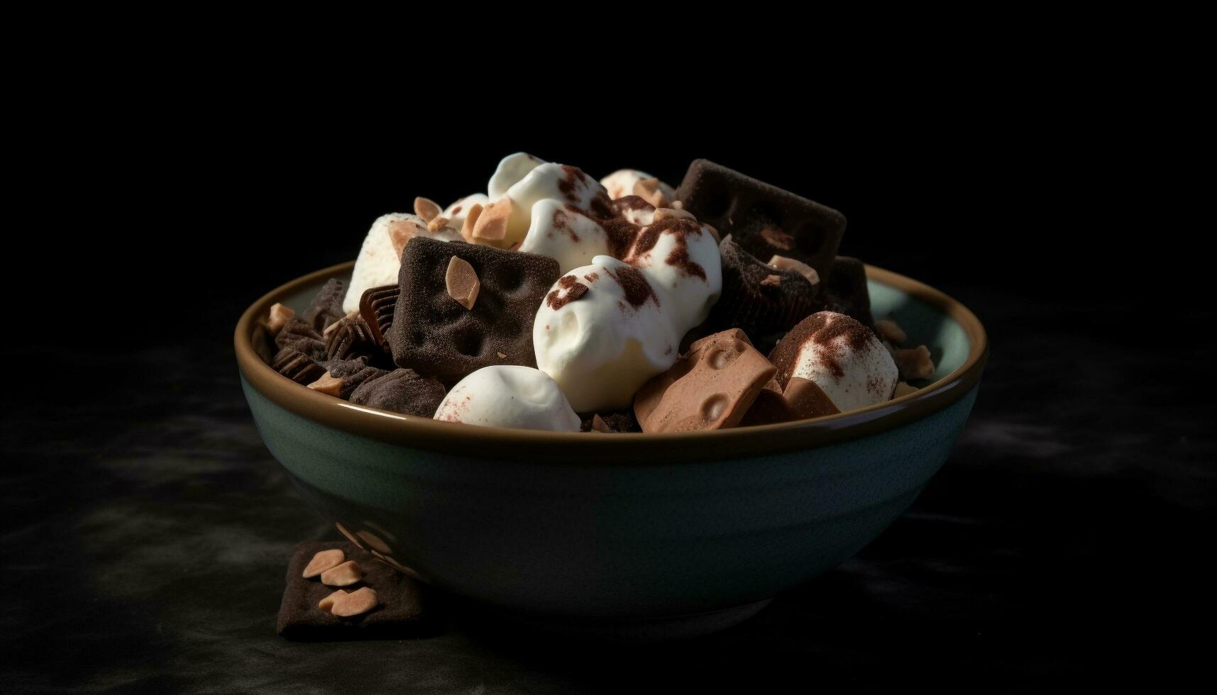 oscuro chocolate pelota en hecho en casa almendra hielo crema generado por ai foto