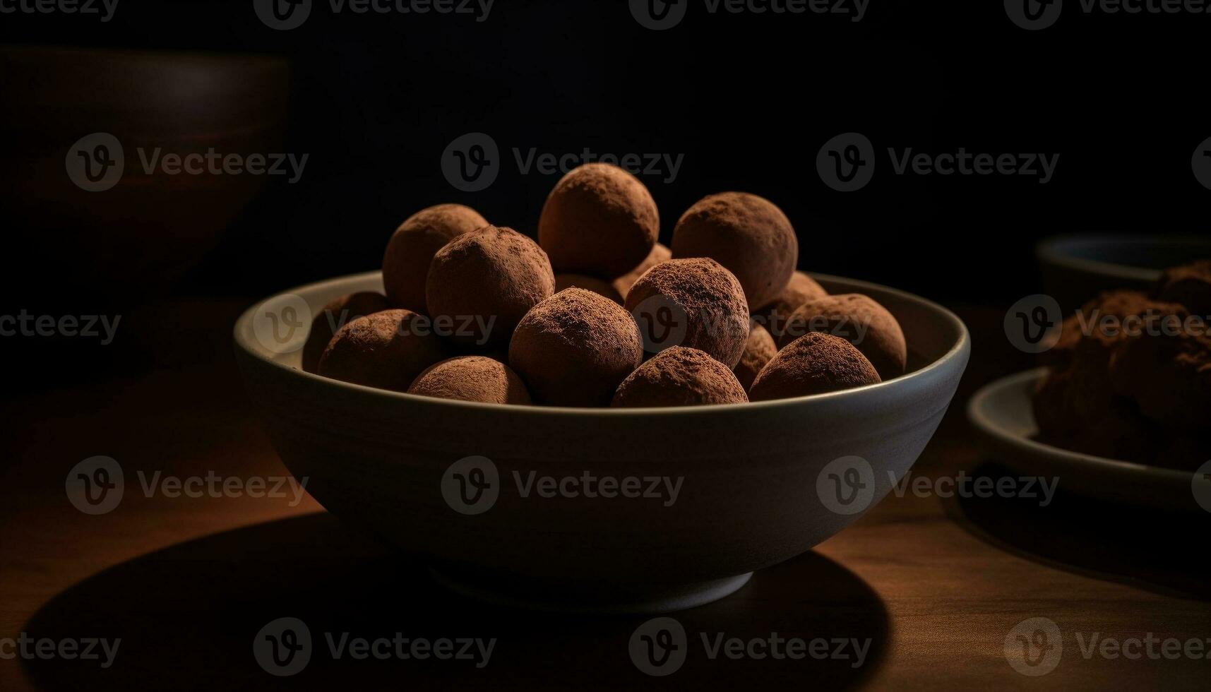 Dark chocolate truffles, coconut balls, gourmet indulgence generated by AI photo