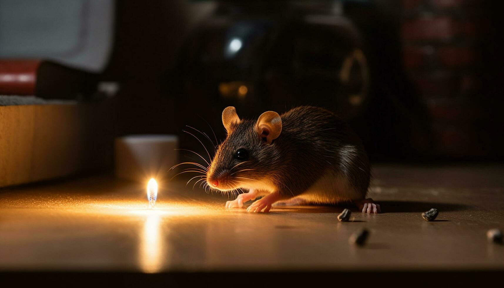 Fluffy rodent with whiskers sitting on table generated by AI photo