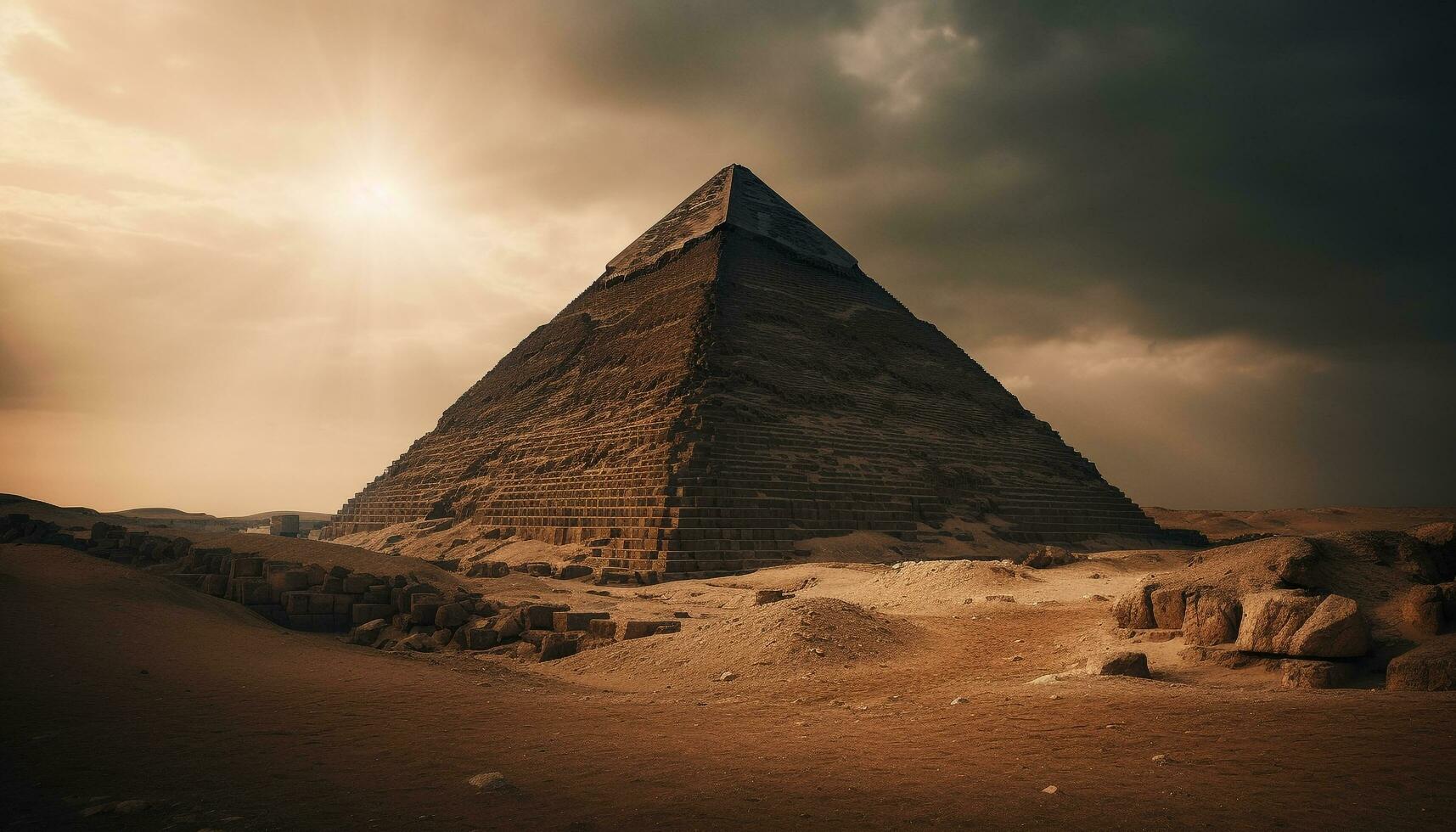 Ancient pharaoh tomb, majestic pyramid shape generated by AI photo