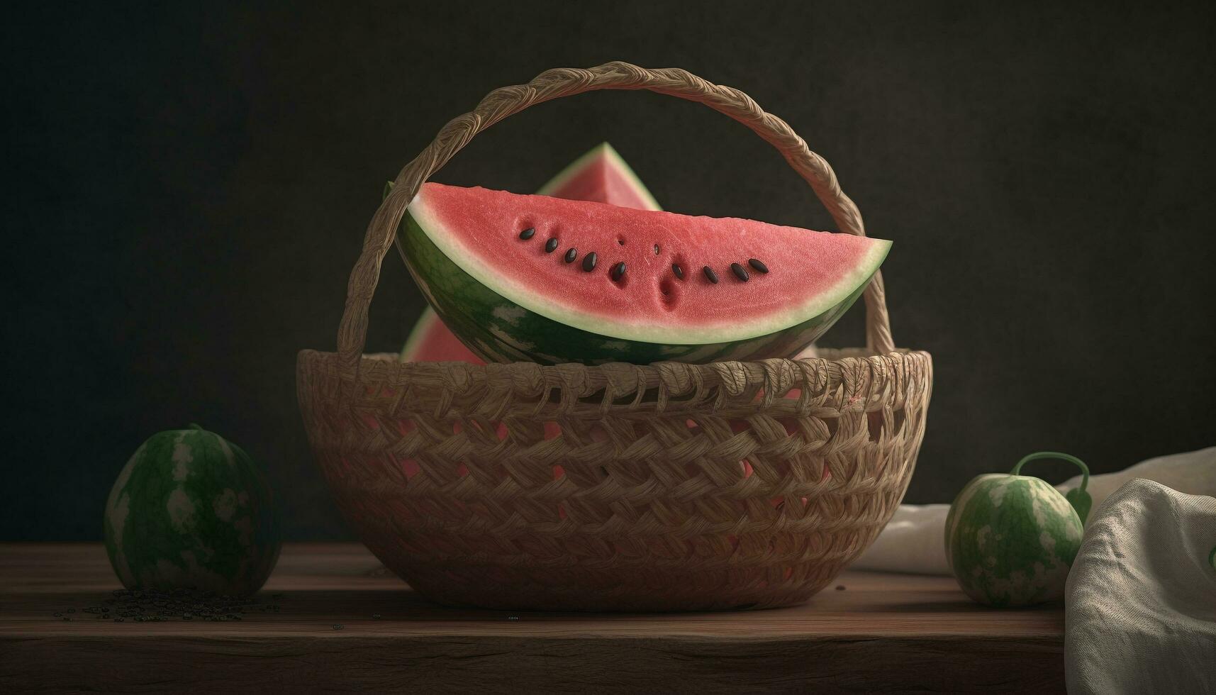 Freshness of nature bounty juicy watermelon slice on rustic table generated by AI photo