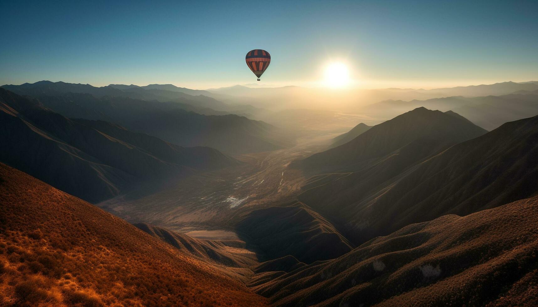 Flying high, mountain peak adventure in nature generated by AI photo