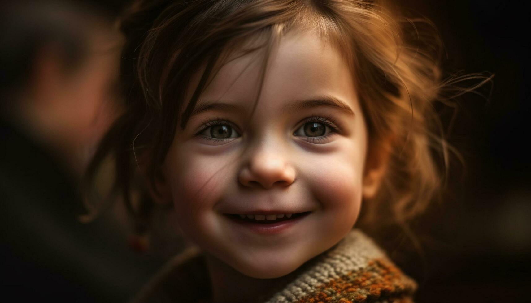 Cute Caucasian girl smiling, enjoying playful nature generated by AI photo