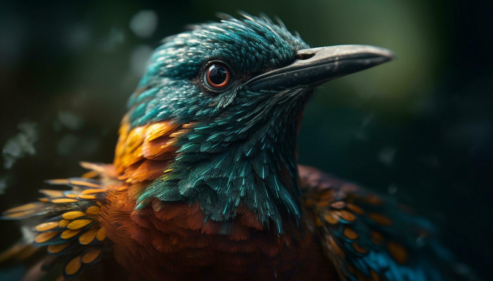 Vibrant starling perched on green branch, watching generated by AI photo