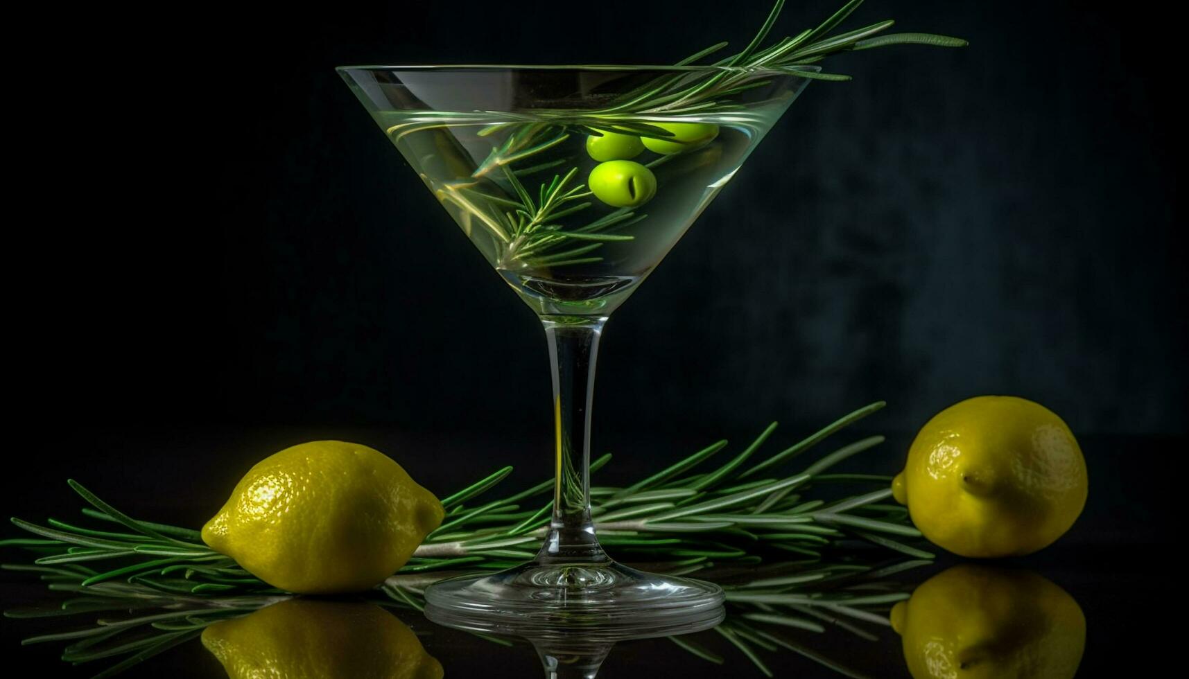 Fresh citrus cocktail with green olive garnish generated by AI photo