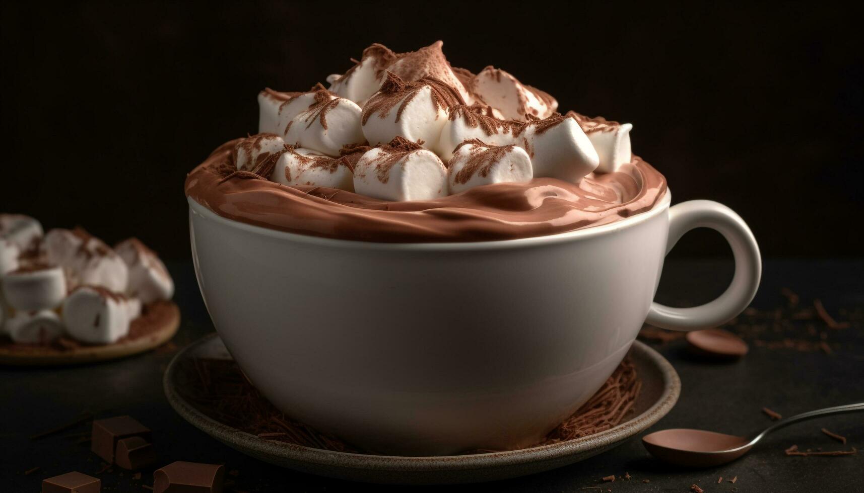 Whipped cream and chocolate on fresh fruit generated by AI photo