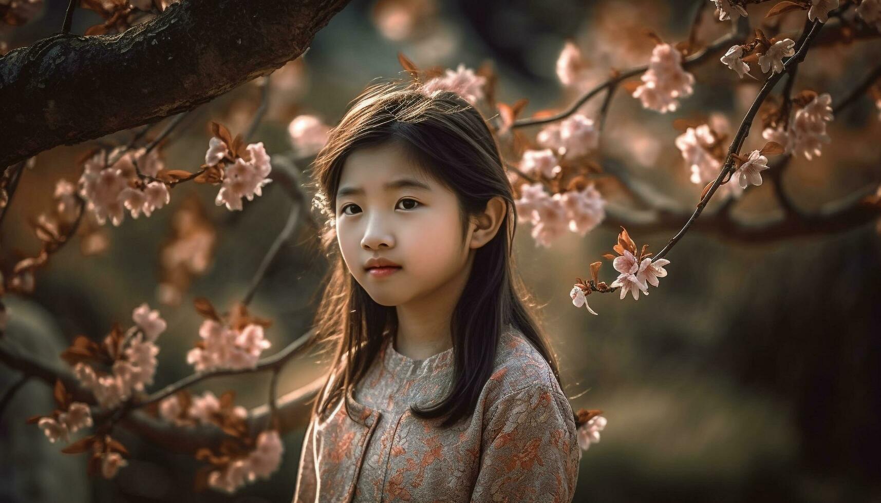 Cute girls smiling, enjoying nature beauty in autumn generated by AI photo