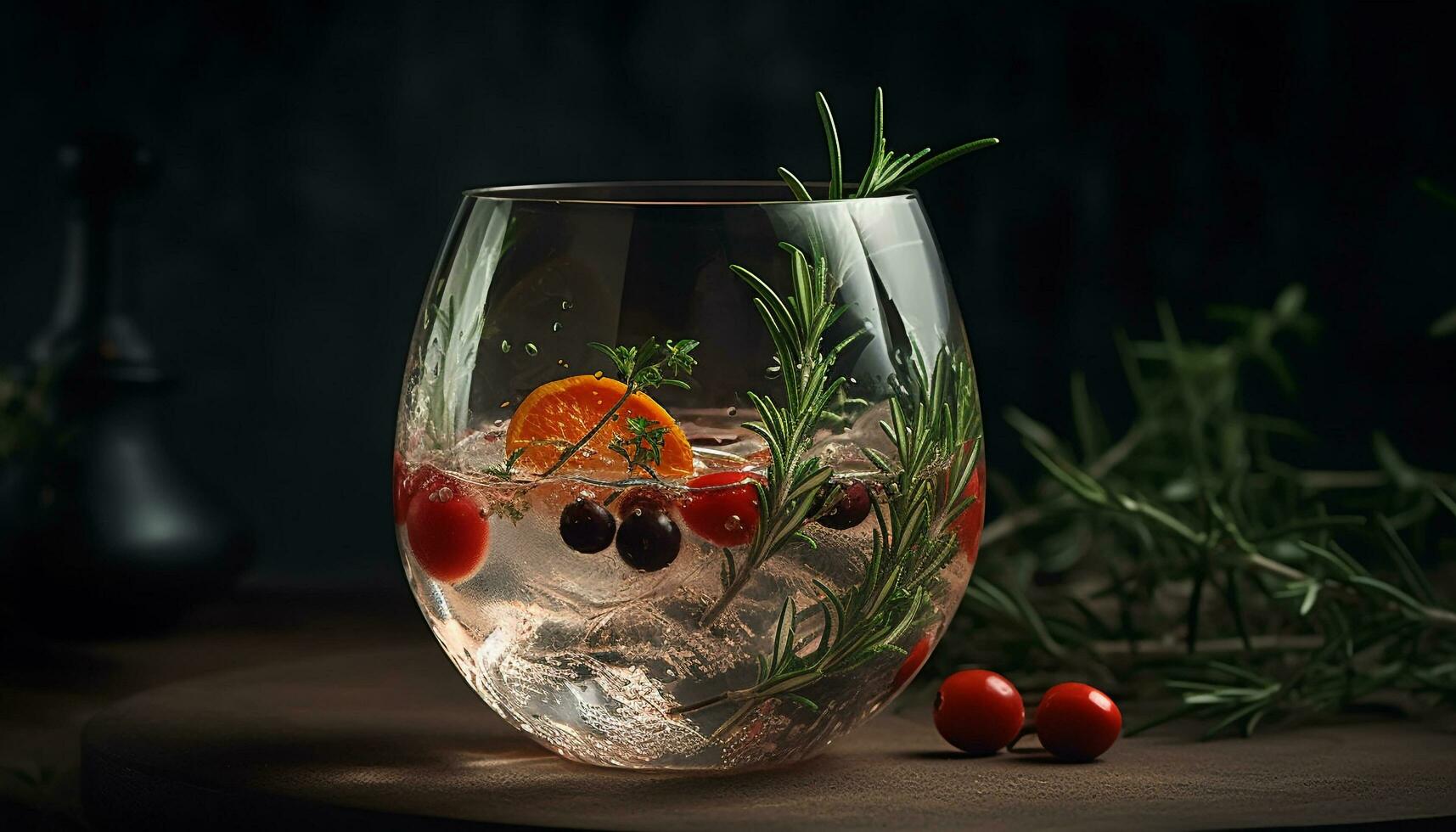 Rustic table, fresh fruit, sweet celebration drink generated by AI photo