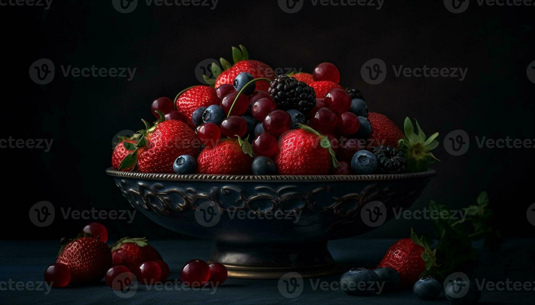 Sweet berries on wood, a healthy treat generated by AI photo