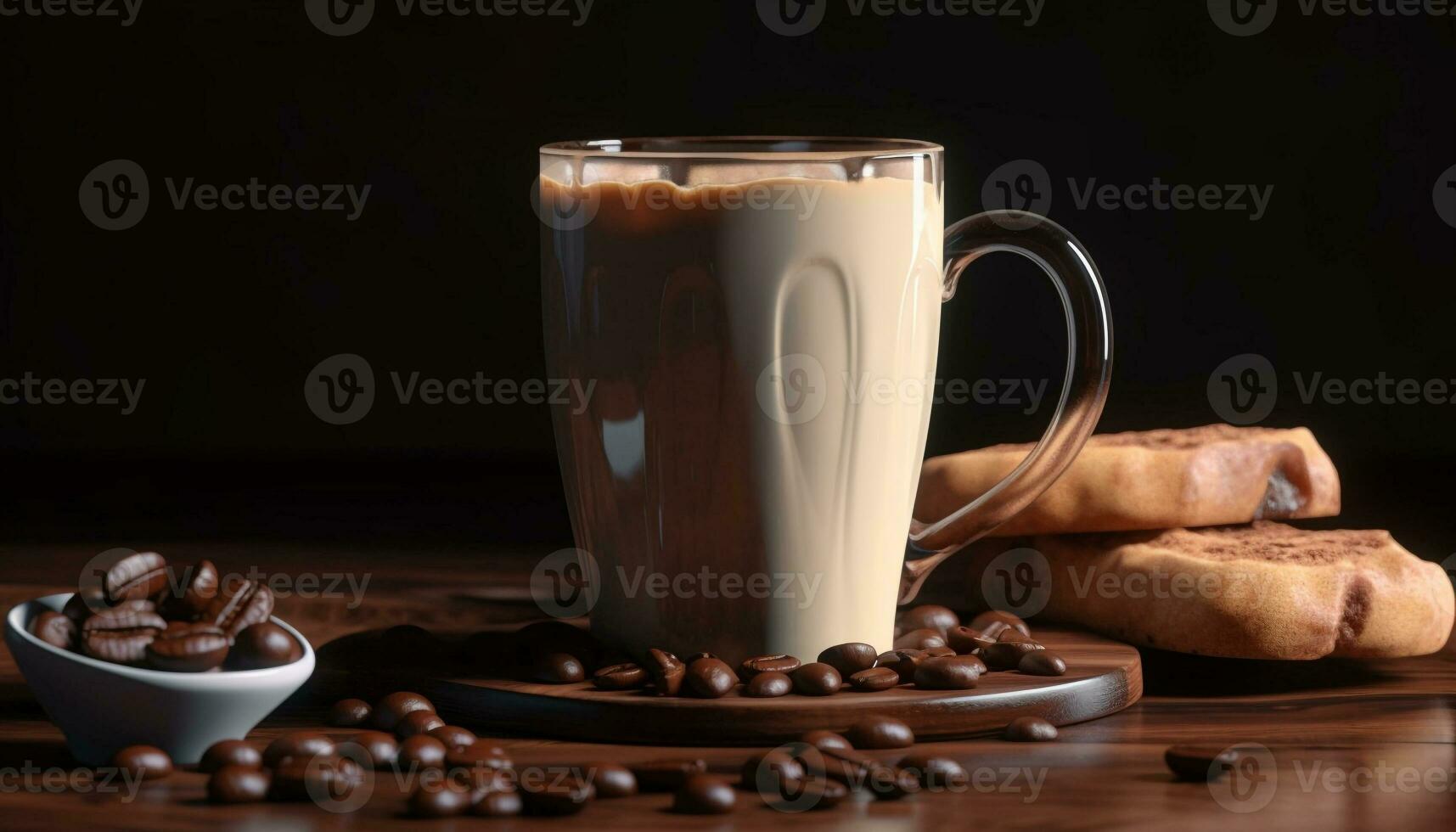 Dark coffee bean heat, frothy cappuccino refreshment generated by AI photo