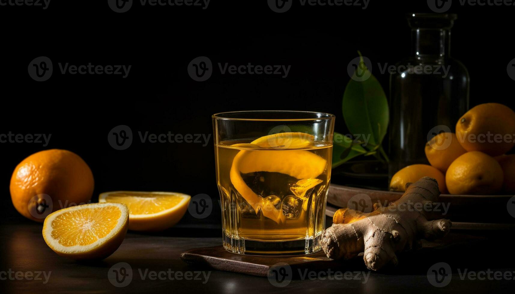 Fresh citrus cocktail on rustic wooden table generated by AI photo