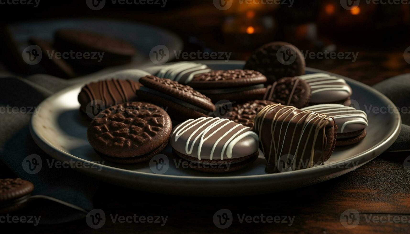 Indulgent plate of gourmet chocolate desserts, tempting addiction generated by AI photo