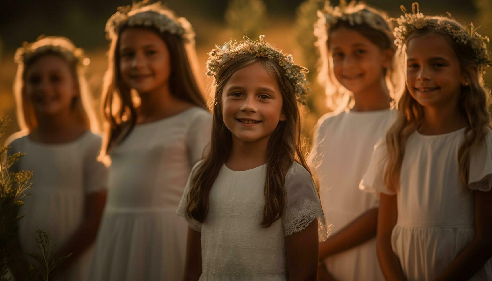 Smiling girls enjoying carefree summer playtime together generated by AI photo