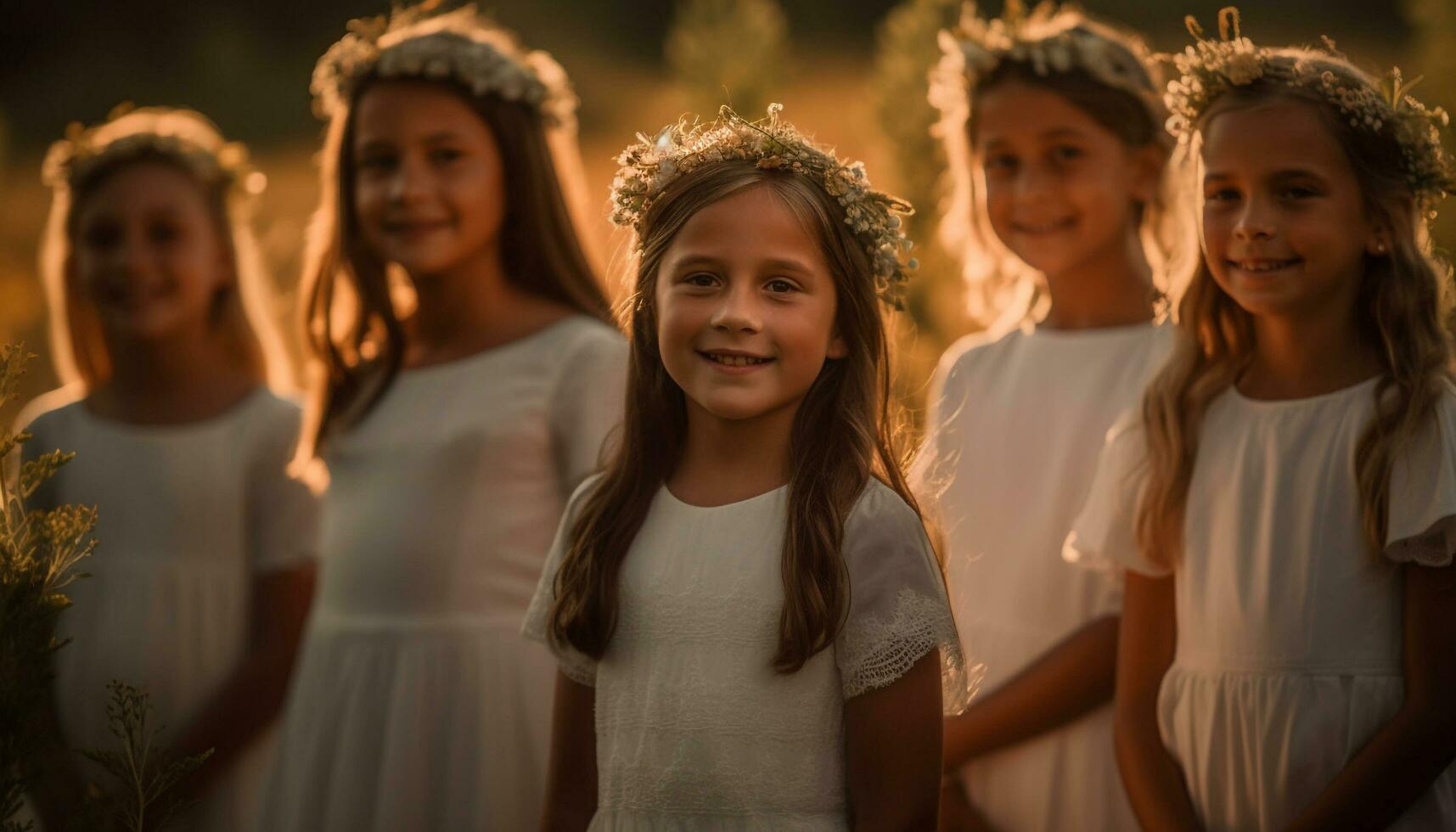 sonriente muchachas disfrutando despreocupado verano Tiempo de juego juntos generado por ai foto