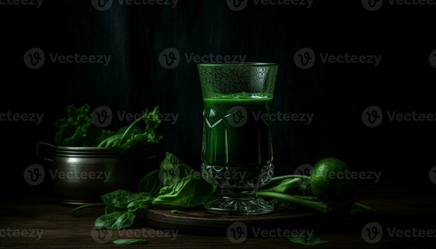 Organic vegetable cocktail on rustic wooden table generated by AI photo