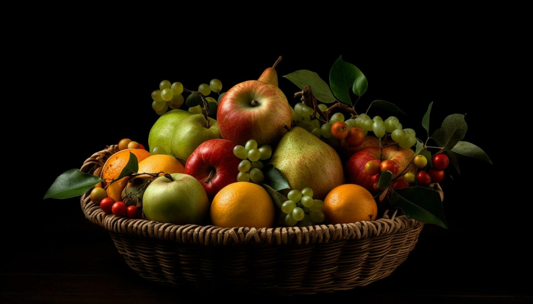 Organic fruit basket, ripe and fresh variety generated by AI photo