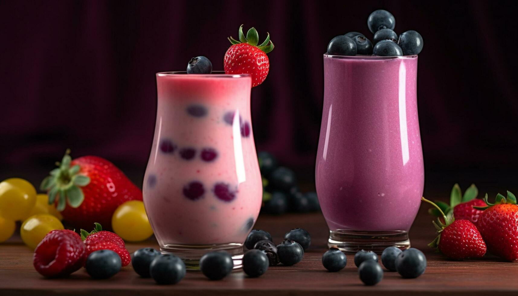 Summer table offers healthy berry milkshake variation generated by AI photo