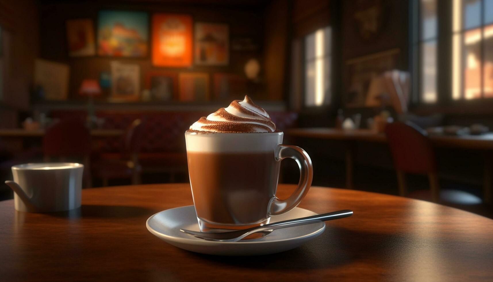 Frothy drinks on wood, a coffee break generated by AI photo