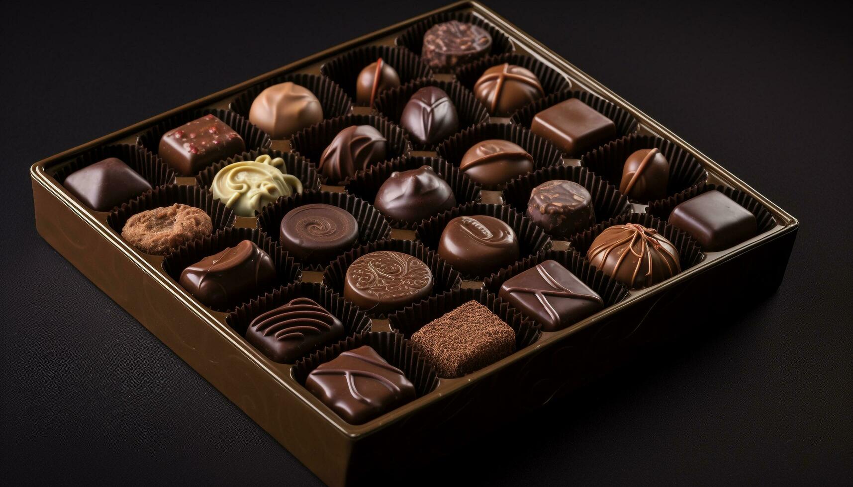 Dark and milk chocolate truffle indulgence box generated by AI photo