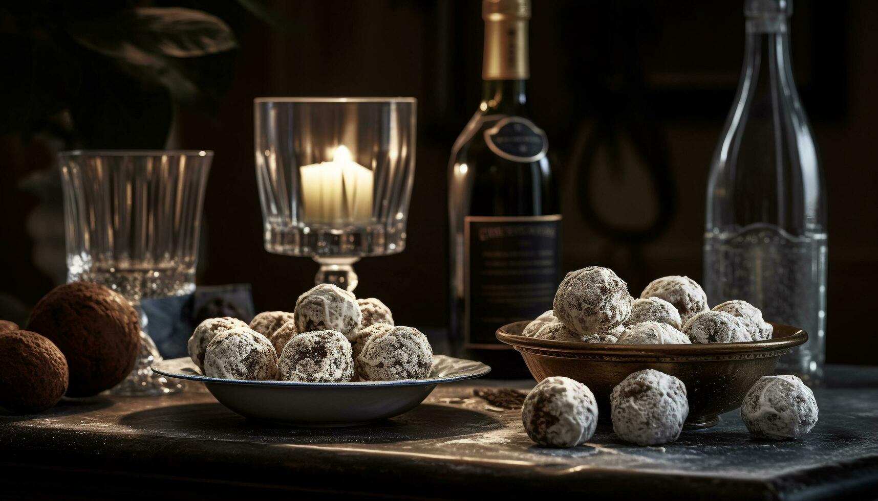 Luxury chocolate truffles adorn elegant rustic table generated by AI photo