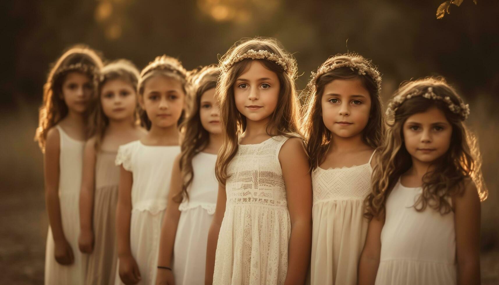 linda muchachas en verano vestidos disfrutar naturaleza divertido generado por ai foto