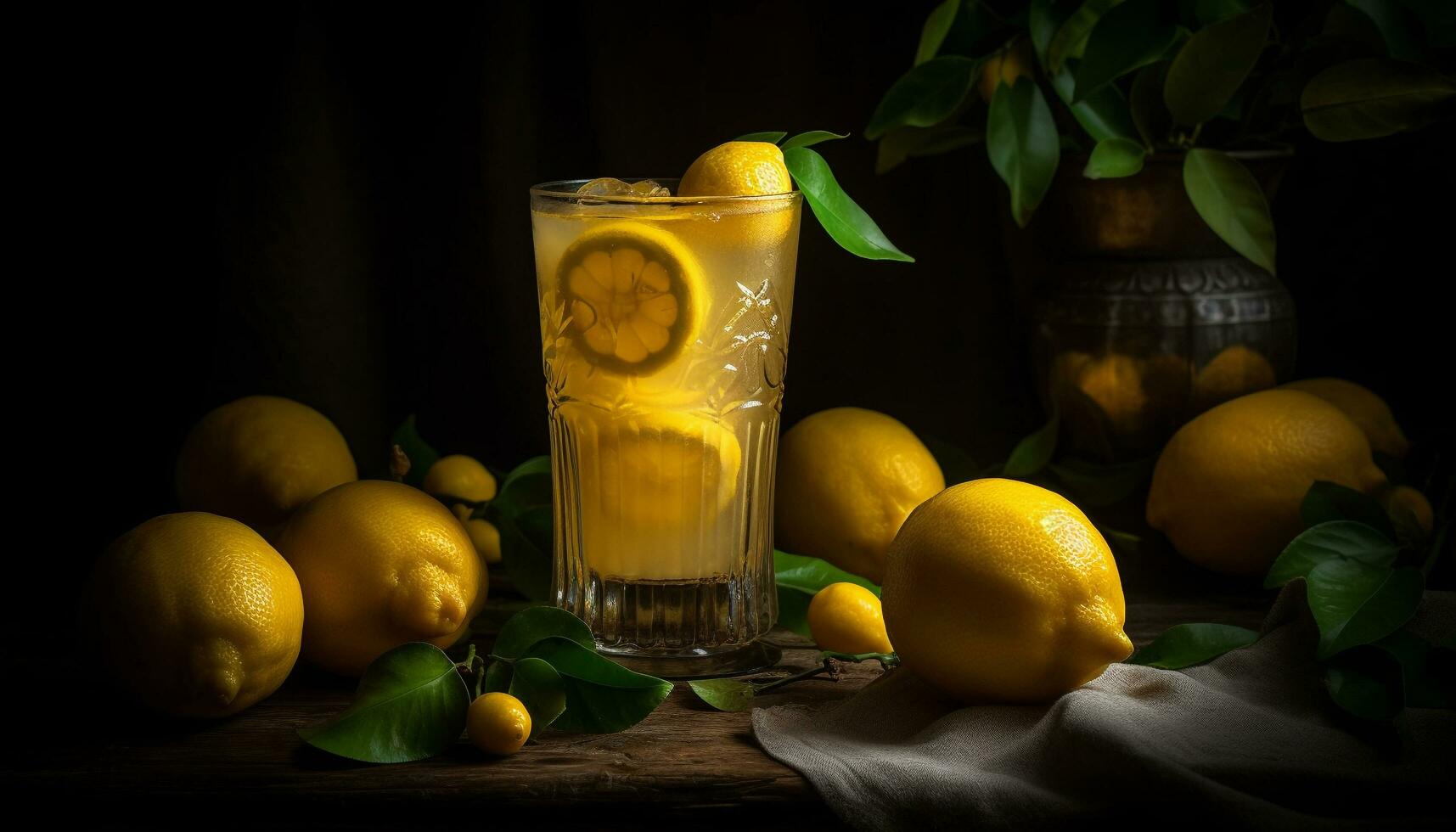 Juicy citrus slice adds freshness to summer cocktail generated by AI photo