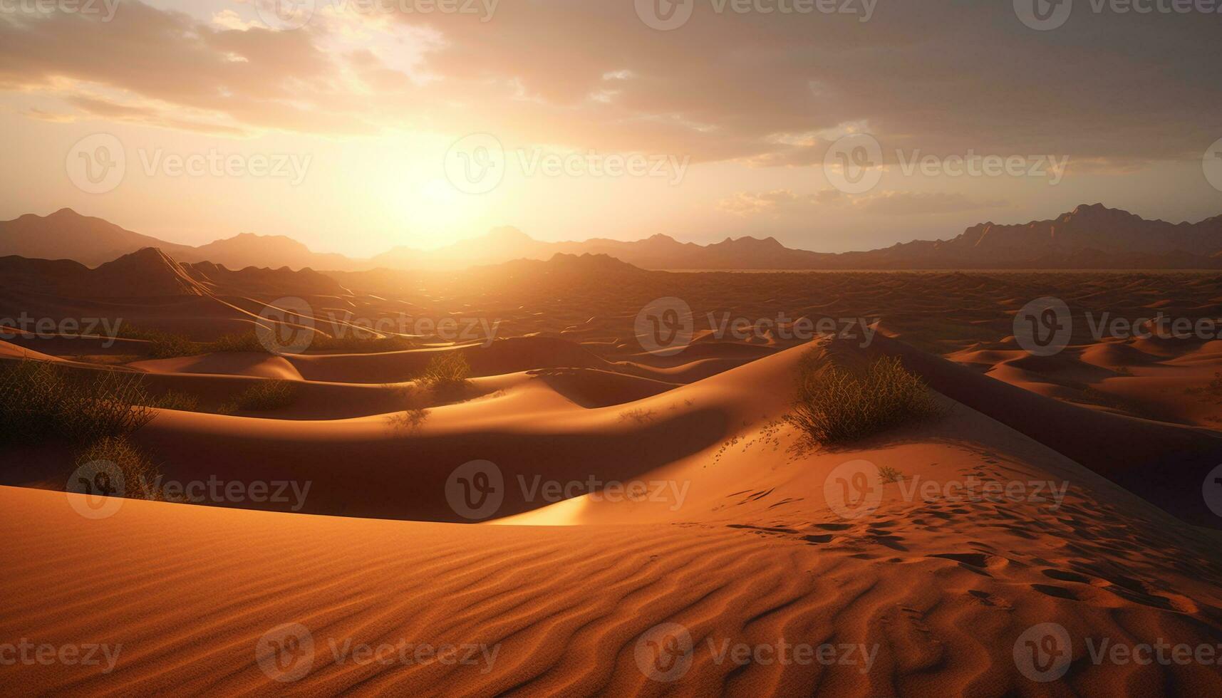 Sunrise over arid Africa, tranquil beauty in nature generated by AI photo