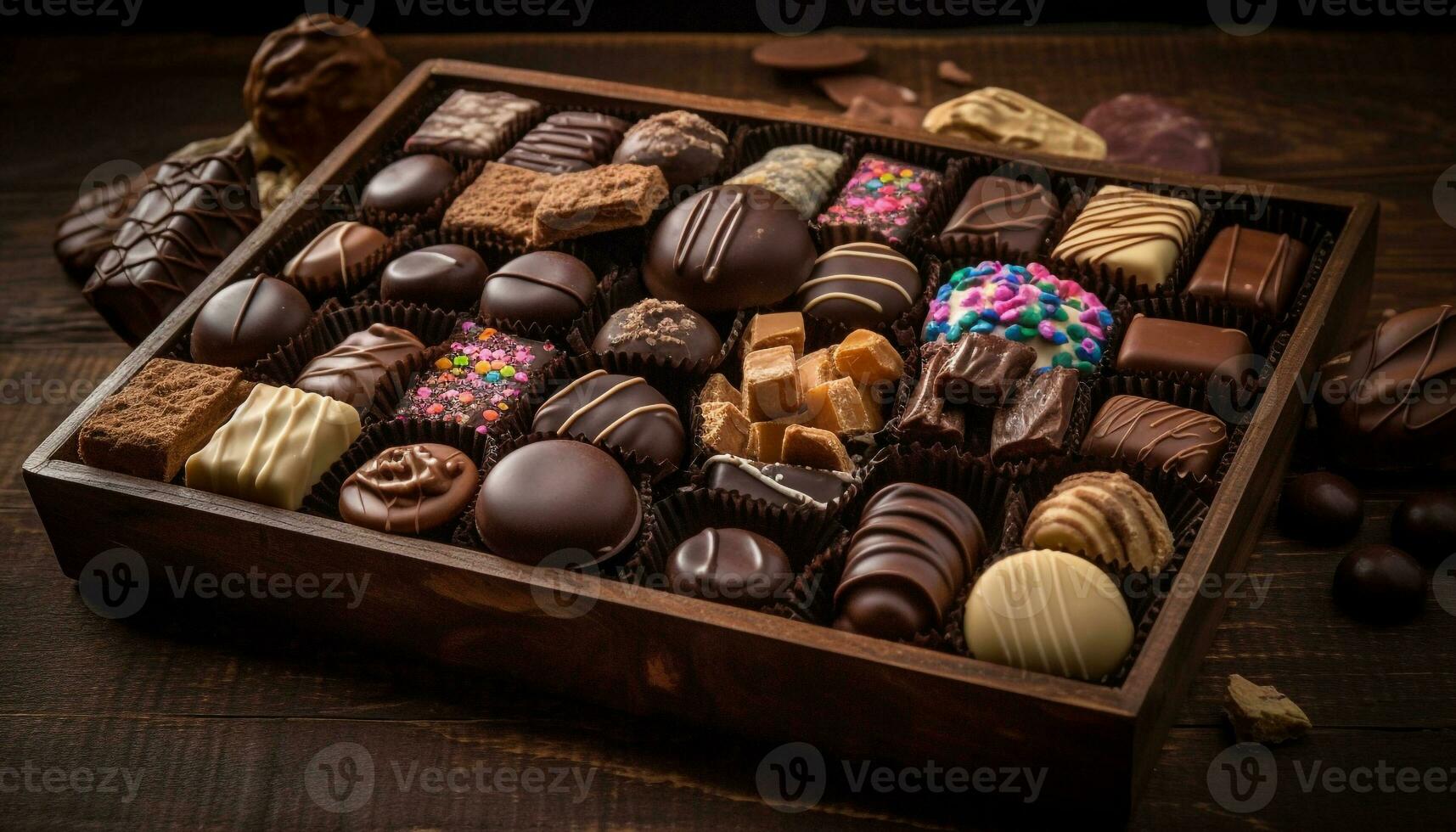 Abundance of chocolate truffles in rustic container generated by AI photo
