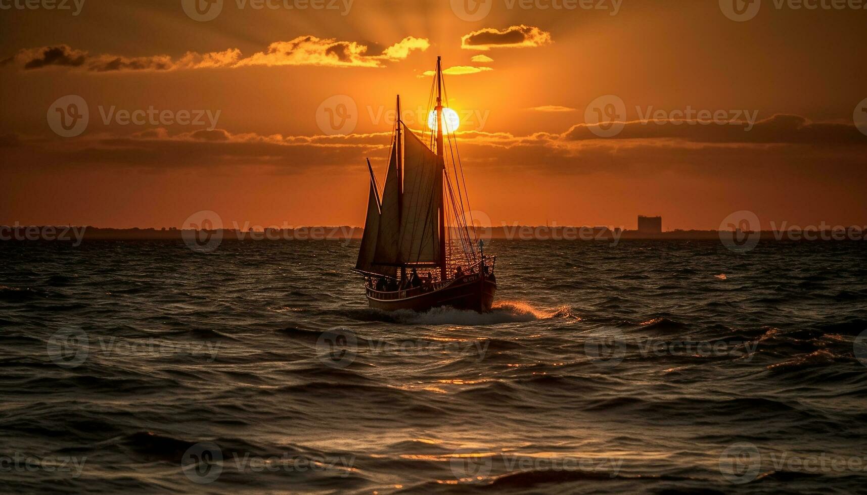 navegación Embarcacion silueta espalda iluminado por puesta de sol generado por ai foto