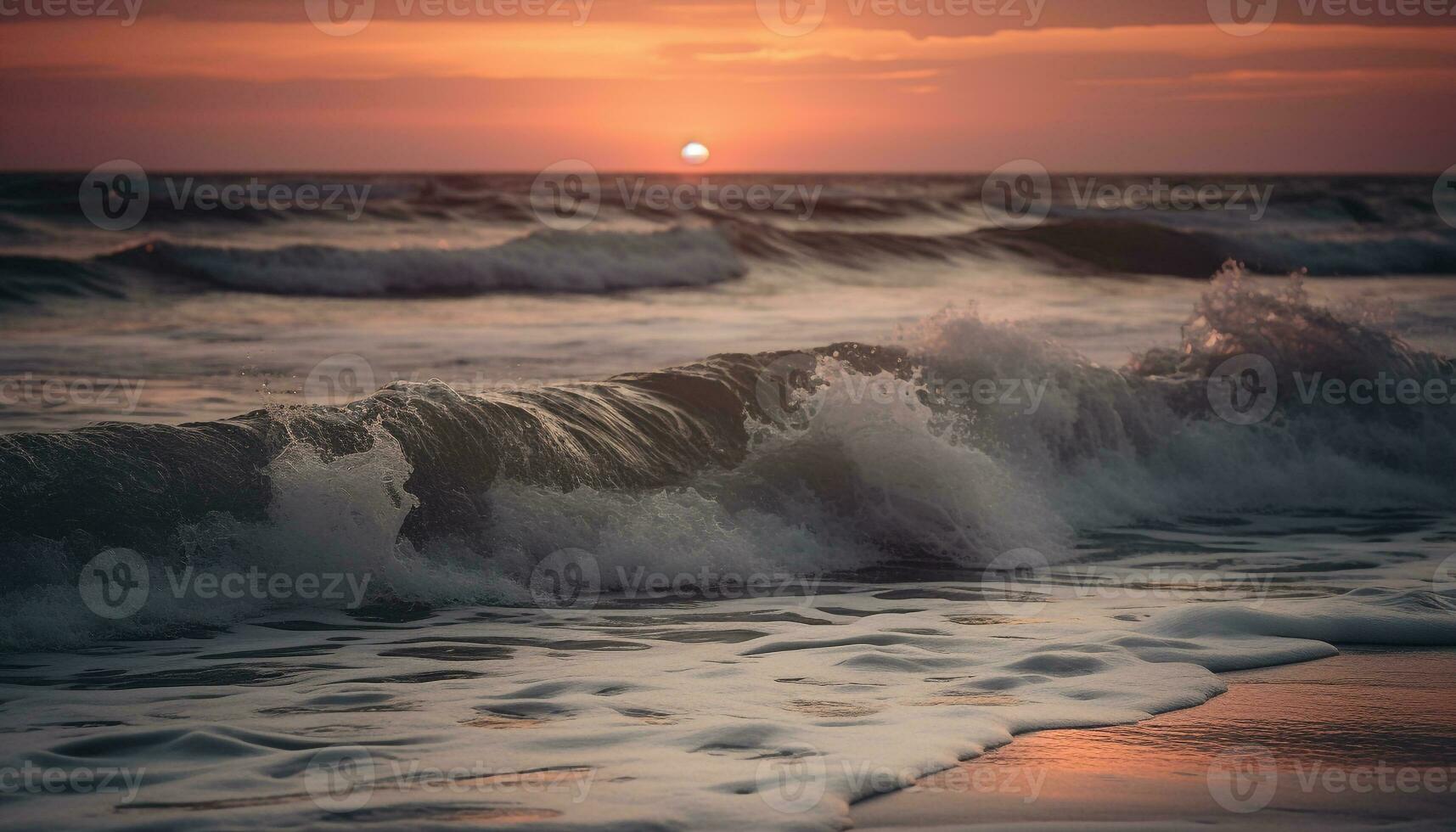 Sunrise over tranquil seascape, nature beauty reflected generated by AI photo