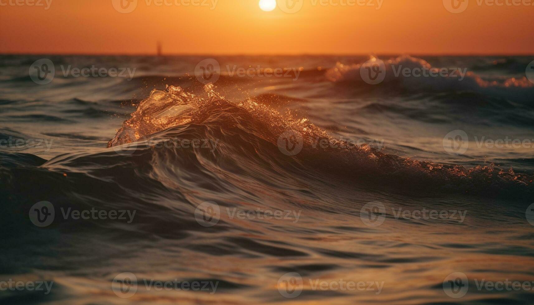 Sunrise over tranquil seascape, waves reflecting beauty generated by AI photo