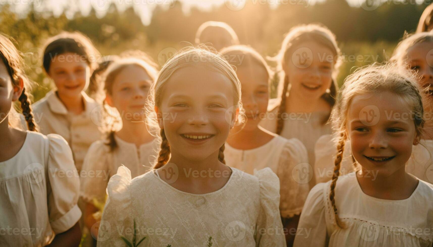 Children playing in nature, carefree and joyful generated by AI photo