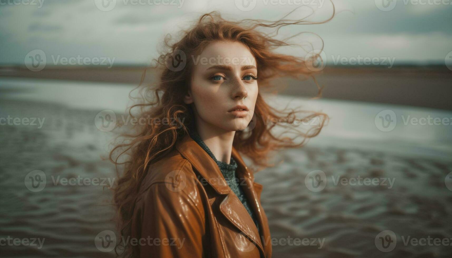 Beautiful young woman enjoys nature freedom and sunlight generated by AI photo