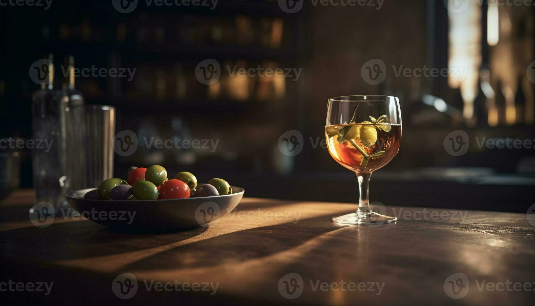 Wine bottle, glass, fruit, and elegance generated by AI photo
