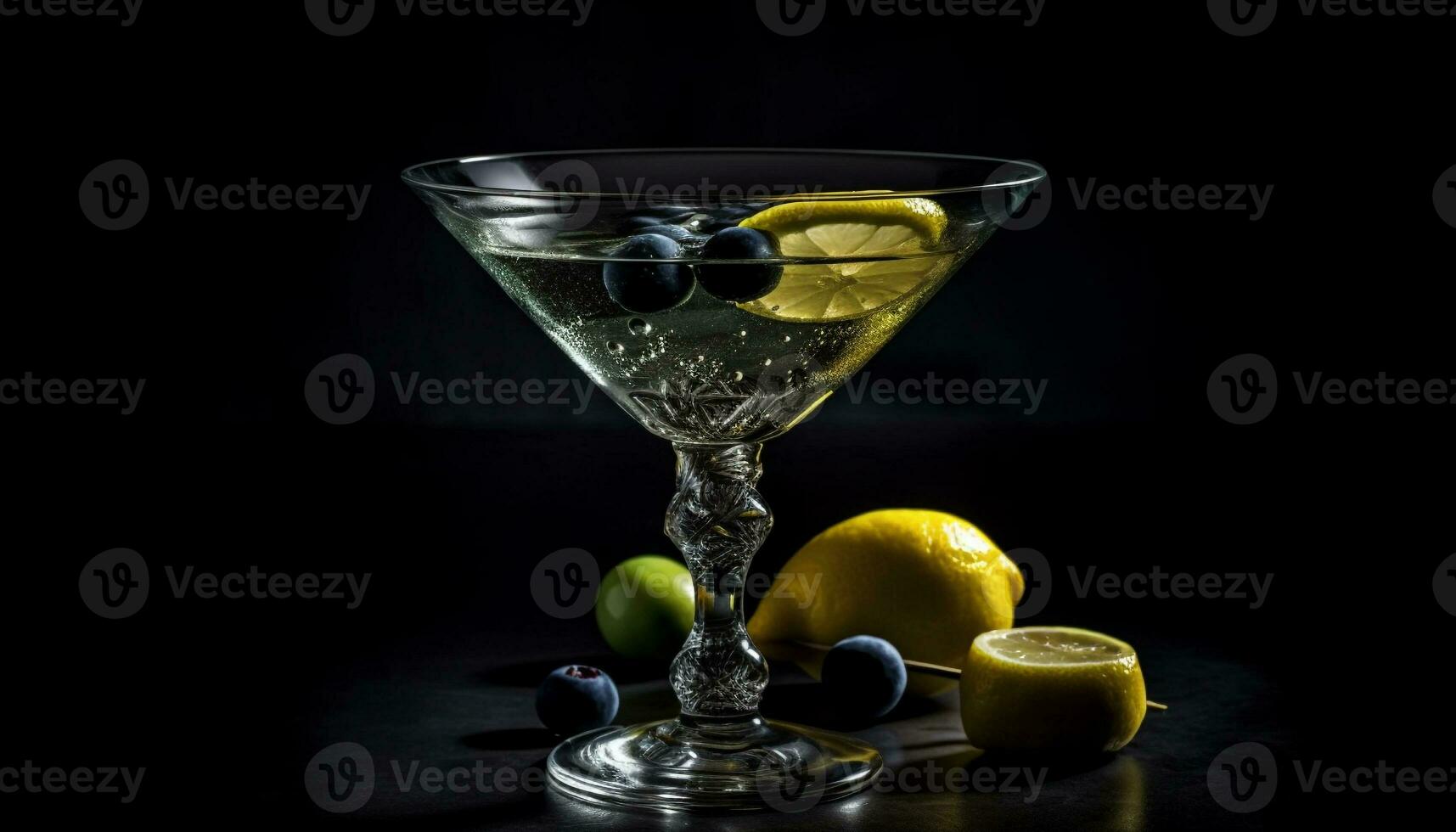 Fresco Fruta martini en un transparente vaso generado por ai foto