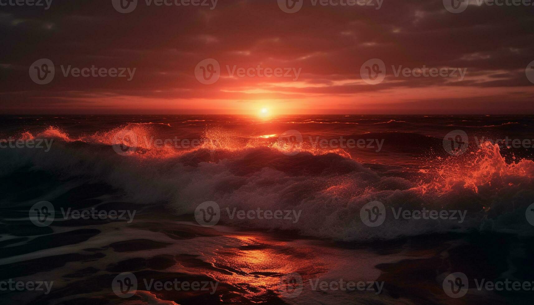 Sunrise over tranquil seascape, nature beauty awe inspiring generated by AI photo