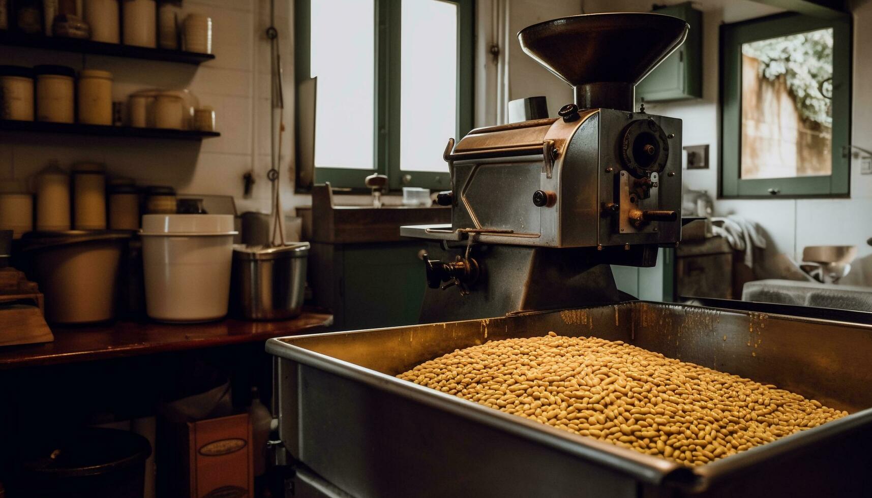 Barista preparing fresh coffee in commercial kitchen generated by AI photo