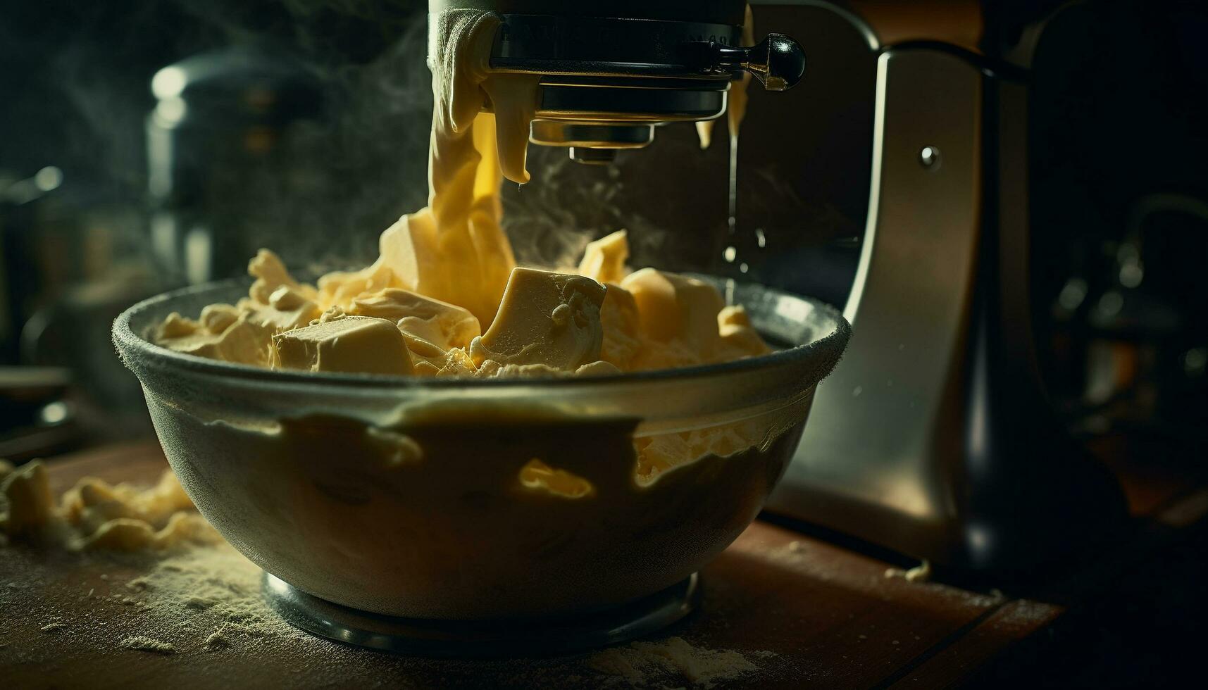 Gourmet coffee preparation in dark domestic kitchen generated by AI photo