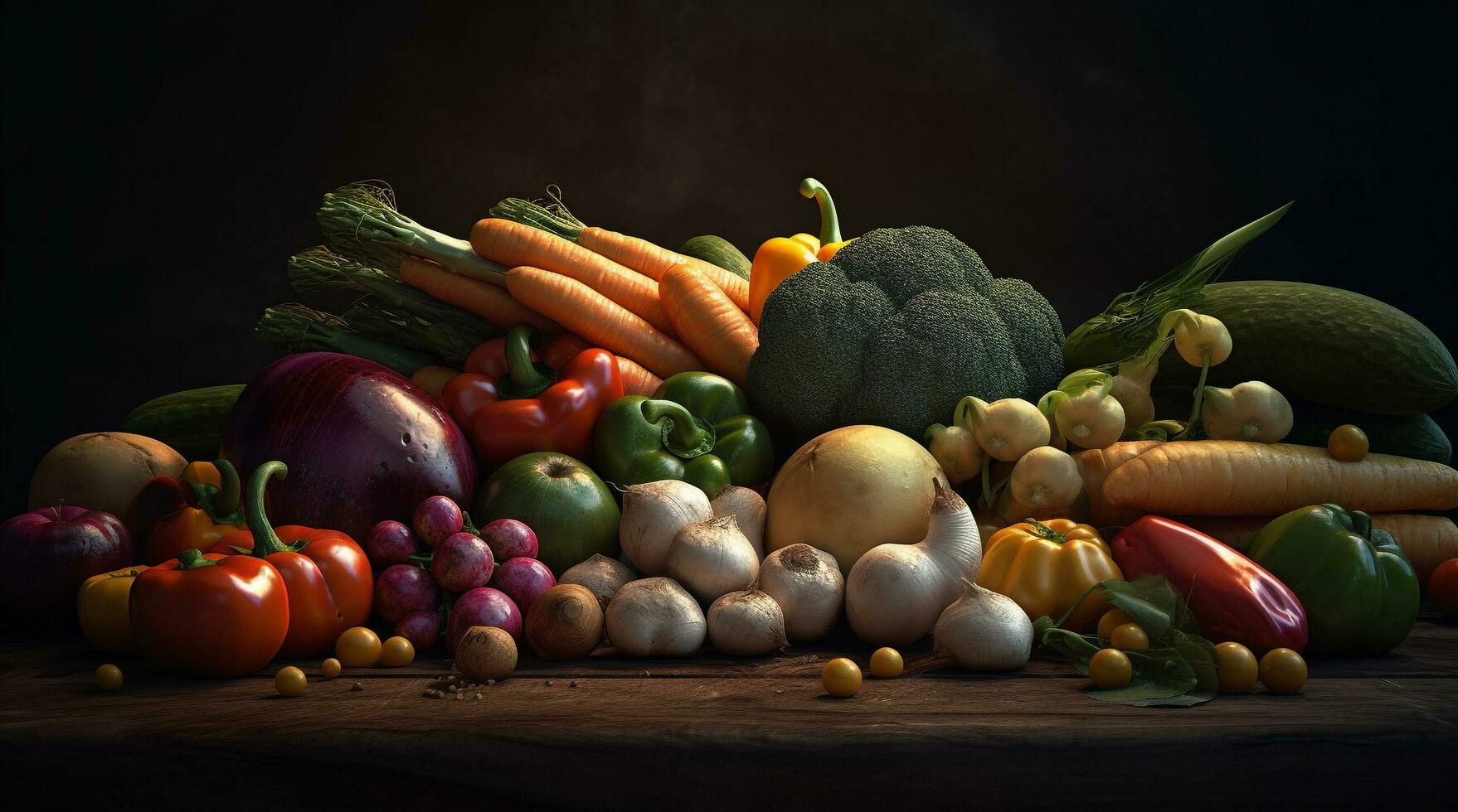 Fresh vegetables and fruits for healthy eating generated by AI photo