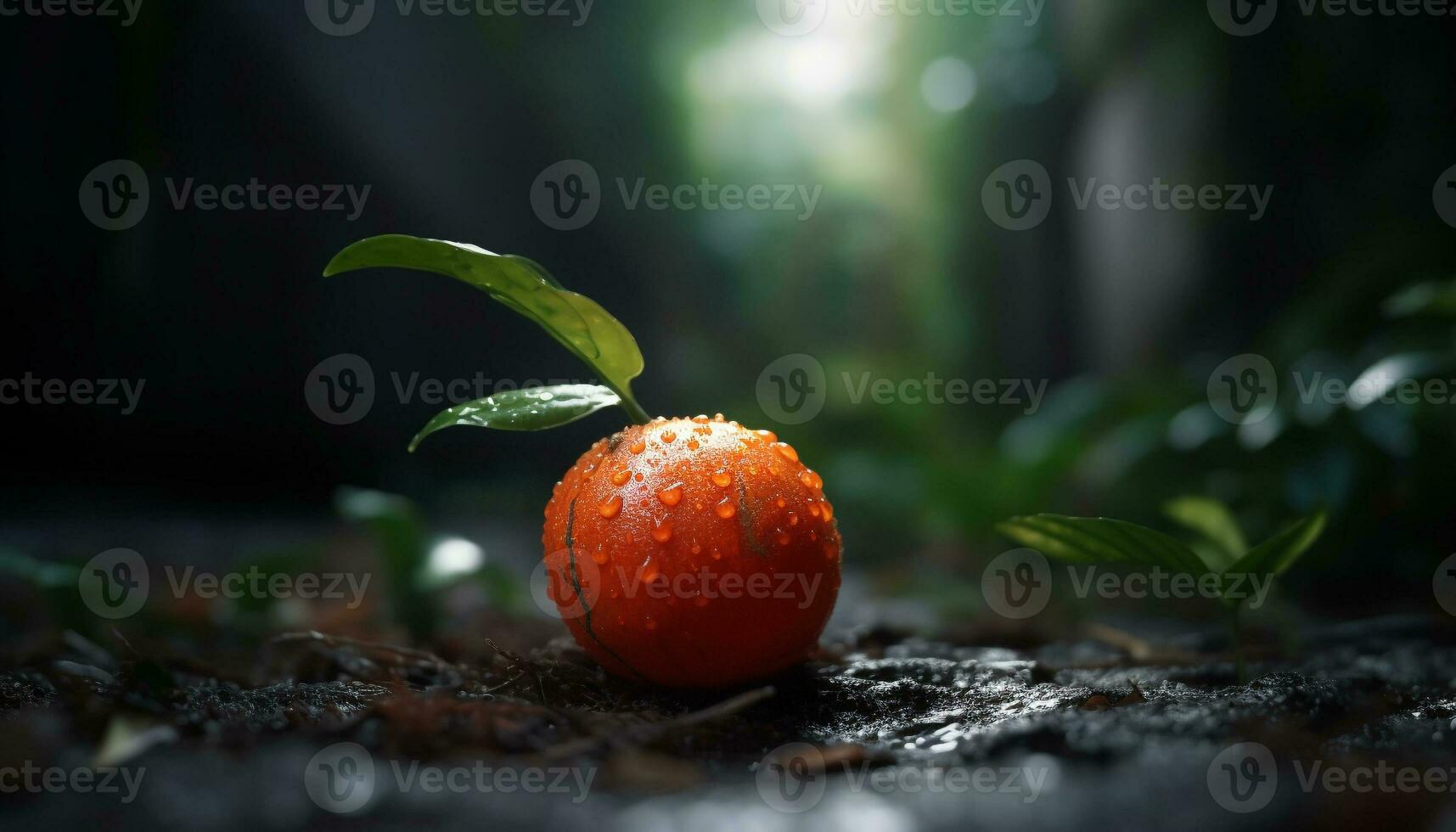 Organic tomato drop, wet with freshness generated by AI photo