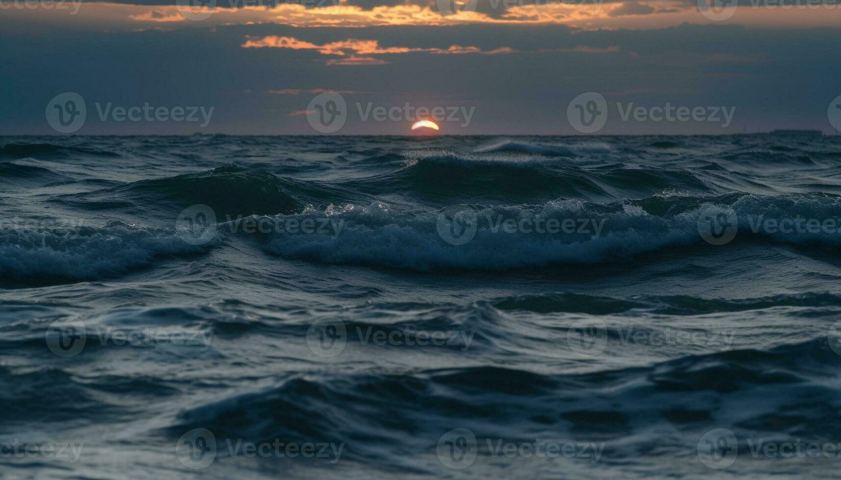 Sunset over tranquil seascape, nature beauty reflected generated by AI photo